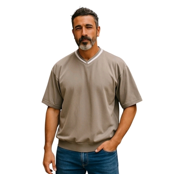 Glen Echo Other - 𝅺glen Echo Tan Pullover Lined V-Neck Short Sleeve Golf Windbreaker Size XL